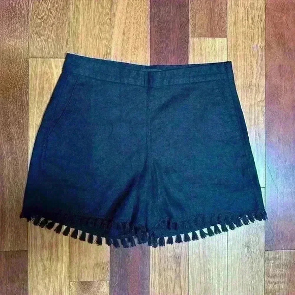 Banana Republic  | Black linen shorts with tassels size 2 - Picture 1 of 4